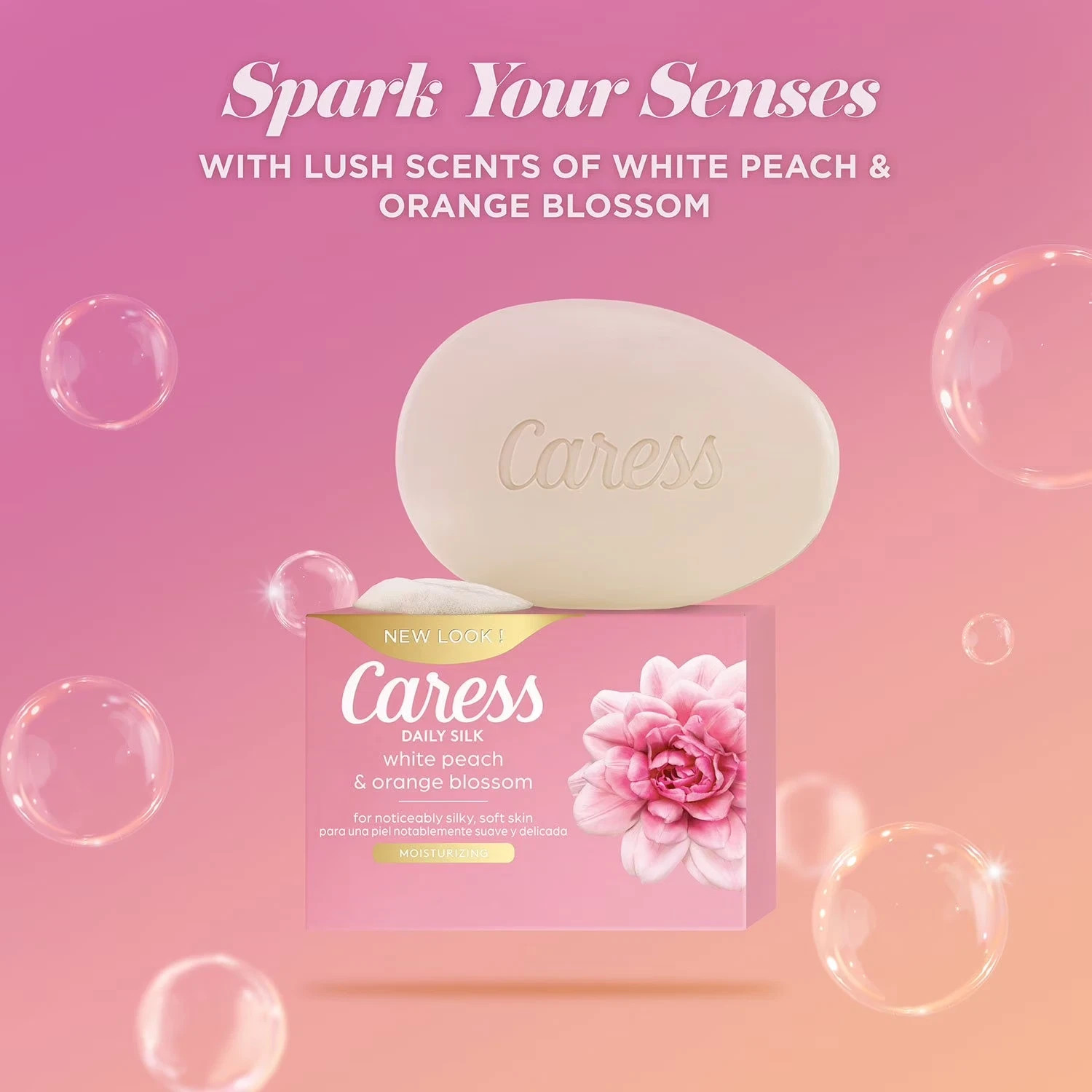 Caress Silkening Daily Silk Beauty Bar, White Peach & Orange Blossom, 3.75 oz.,