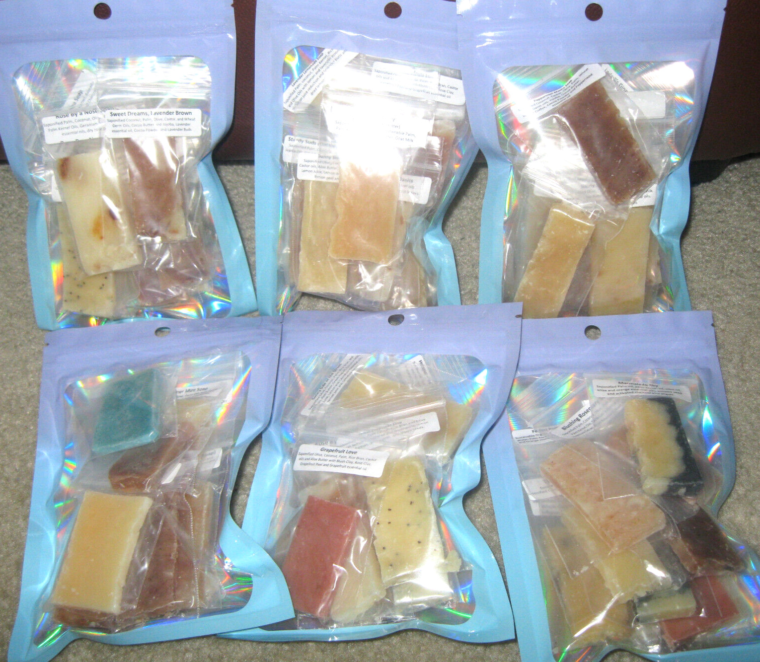 6 Packs of Handmade Natural Soap Samples Party Pack (10 pcs./bag) Essential Oils