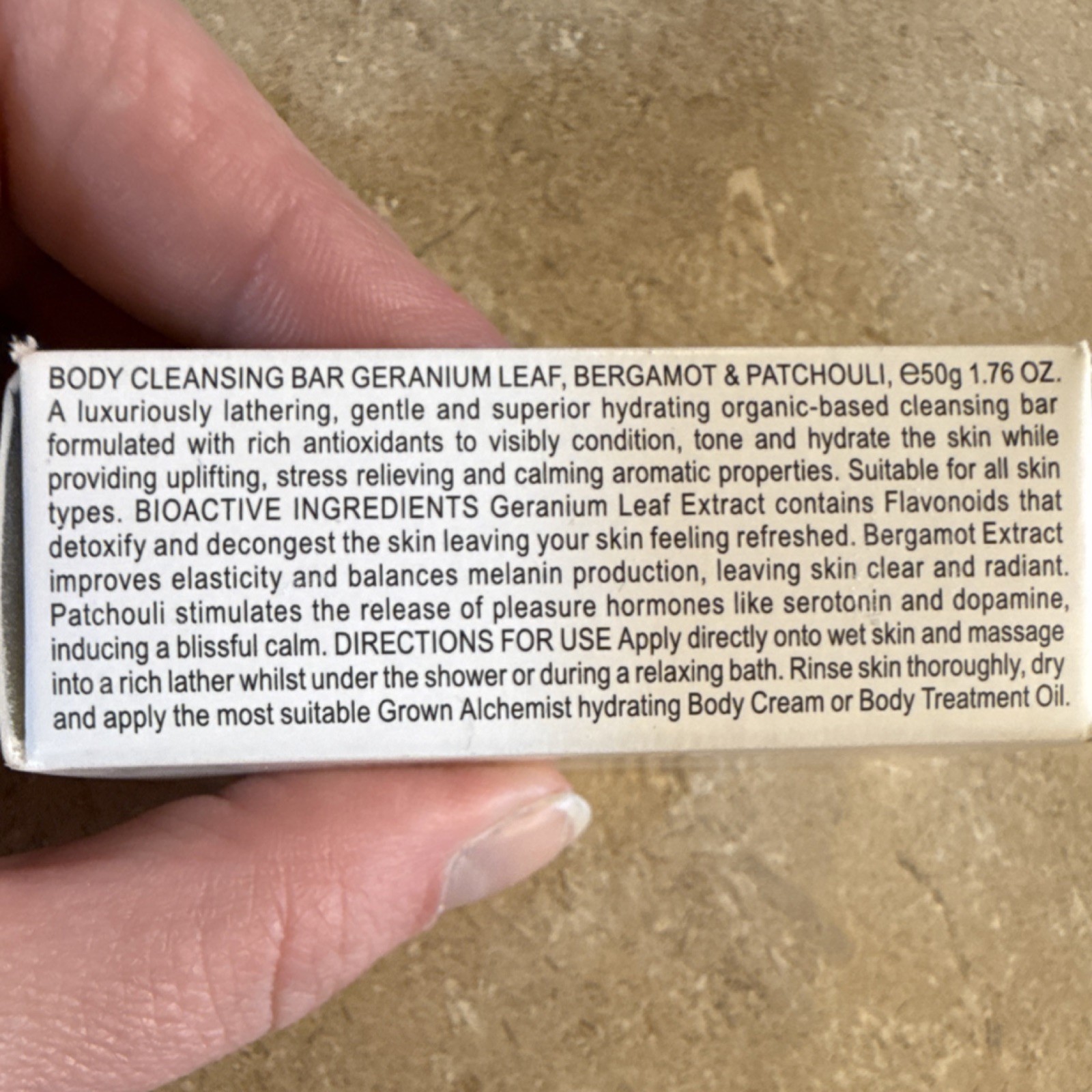 Grown Alchemist Body Cleansing Bar Geranium Leaf Bergamot Patchouli 1.76 oz