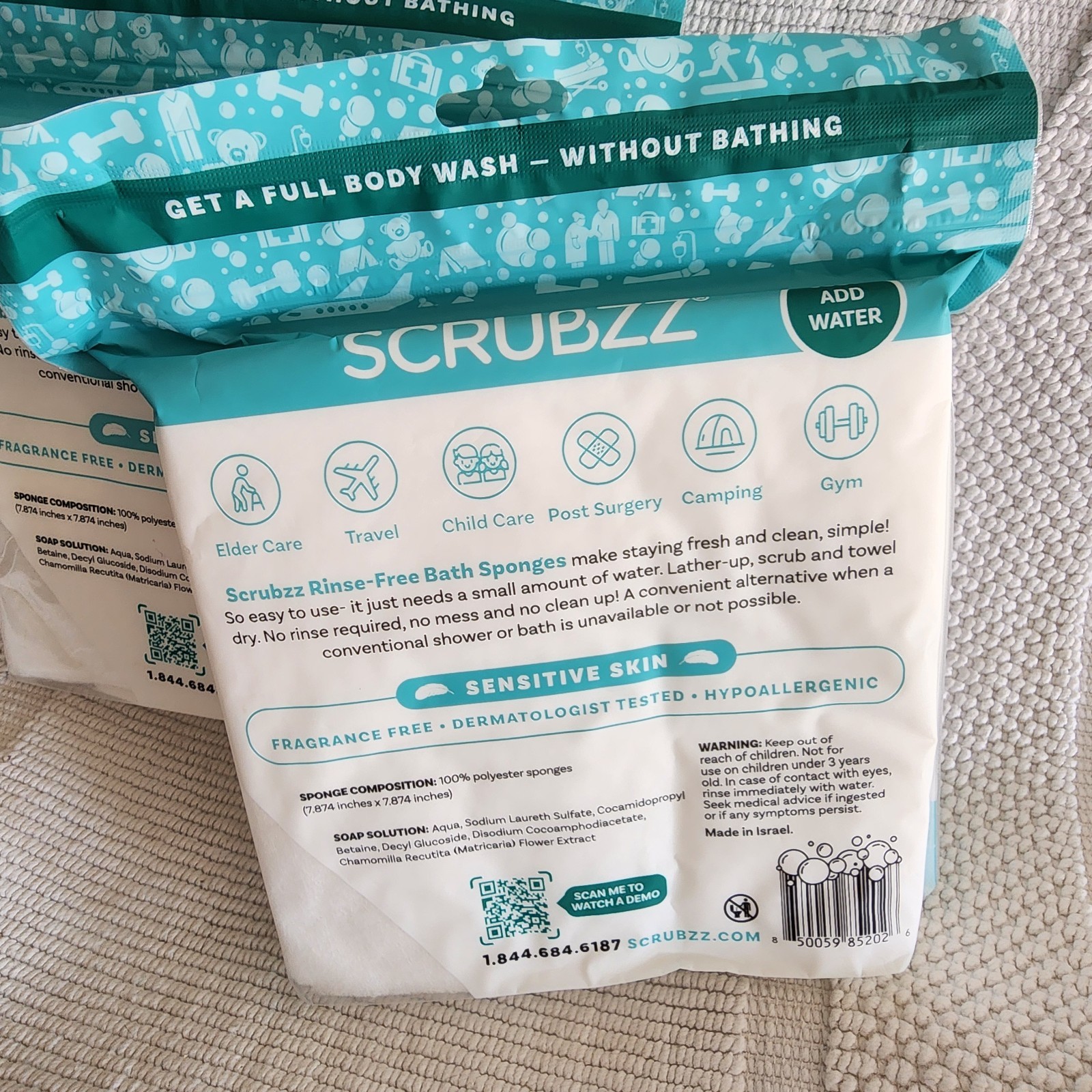 Scrubzz Rinse Free Bath Sponges for Senstive Skin 2 – 25ct Packs