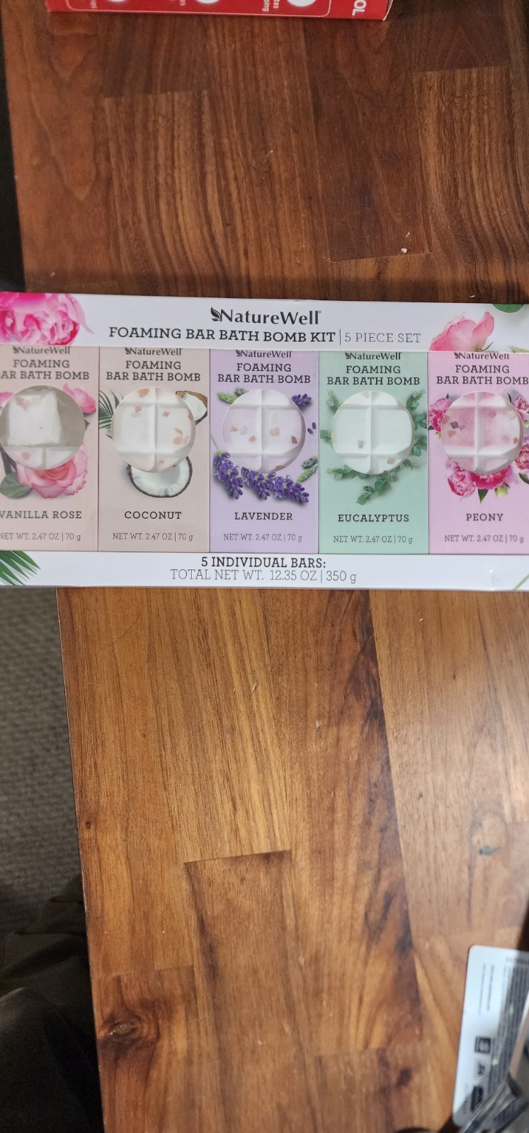 NatureWell Foaming Bath Bombs 5Pk Bars Vanilla Coconut Lavender Eucalyptus Peony