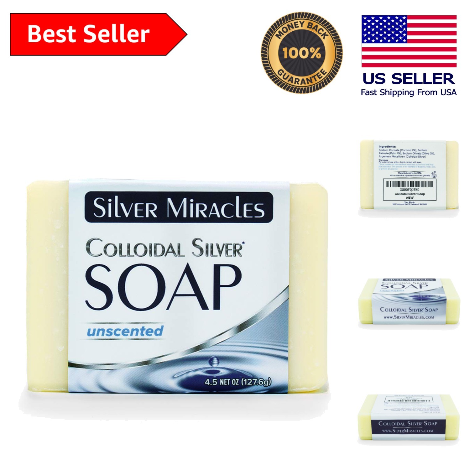 Versatile Natural Colloidal Silver Soap for Face & Body – 4.5 oz Handmade Bar