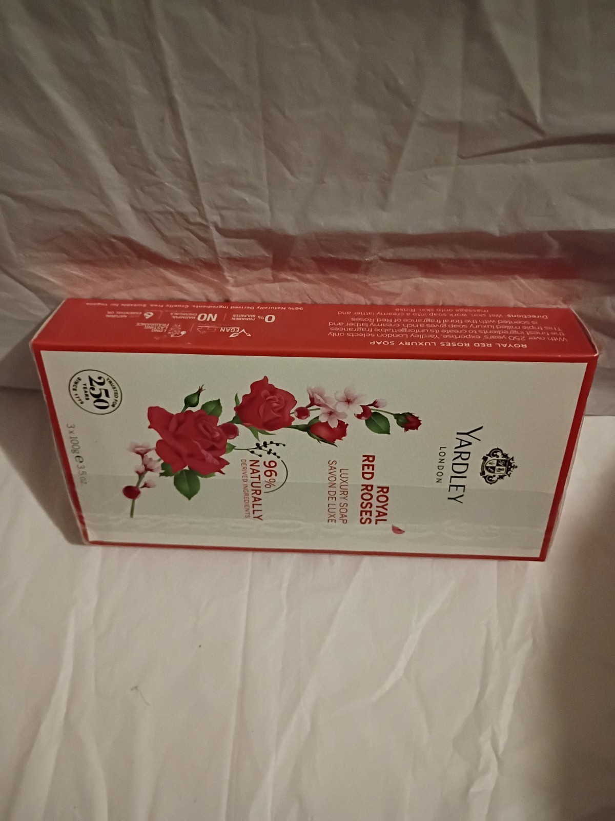 Yardley Royal Red Roses Luxury Soap 96% Natural 3 x 100g Floral Scent