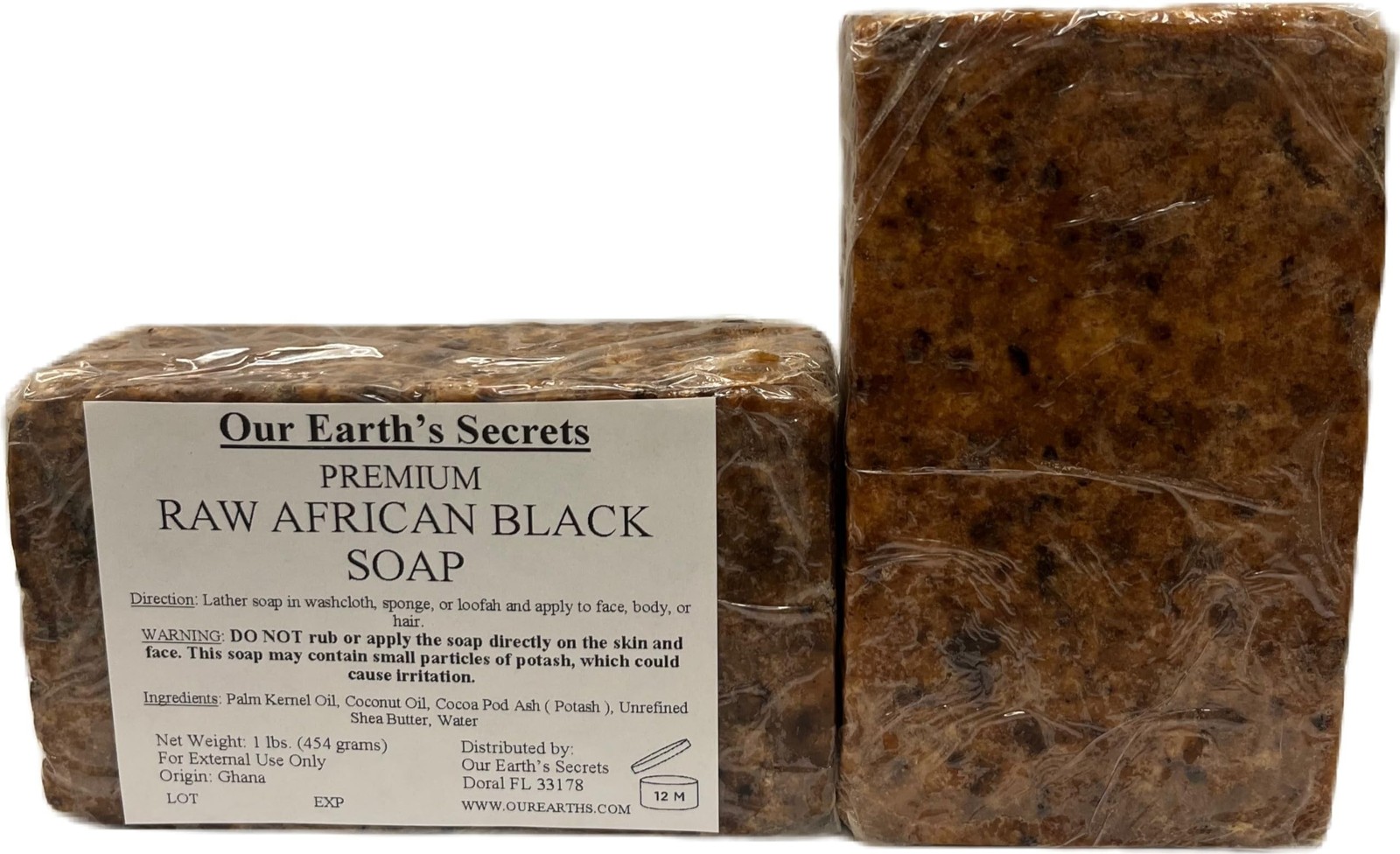 Our Earth’s Secrets Raw African Black Soap, 1 lb. Unscented