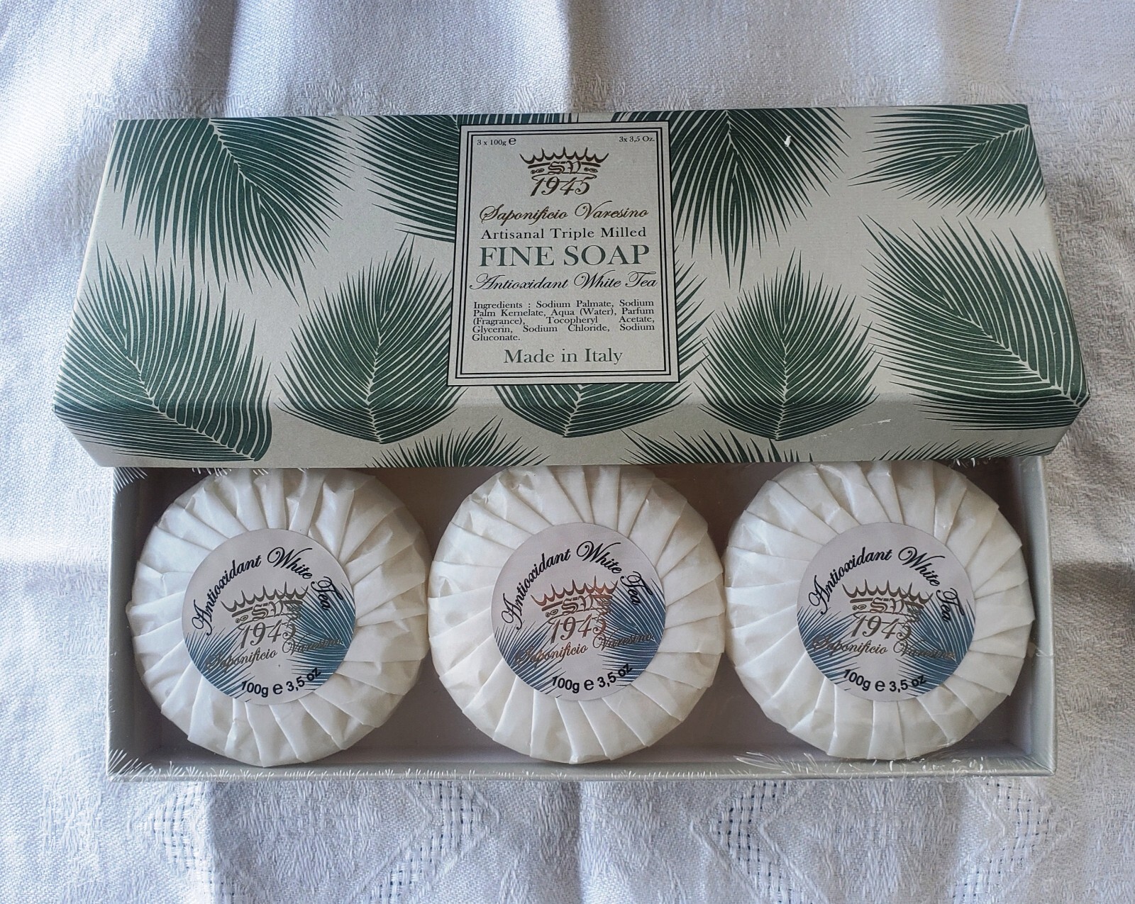 Saponificio Varesino Italy Gift Boxed 3 x 100 gr Antioxidant White Tea Soaps NEW