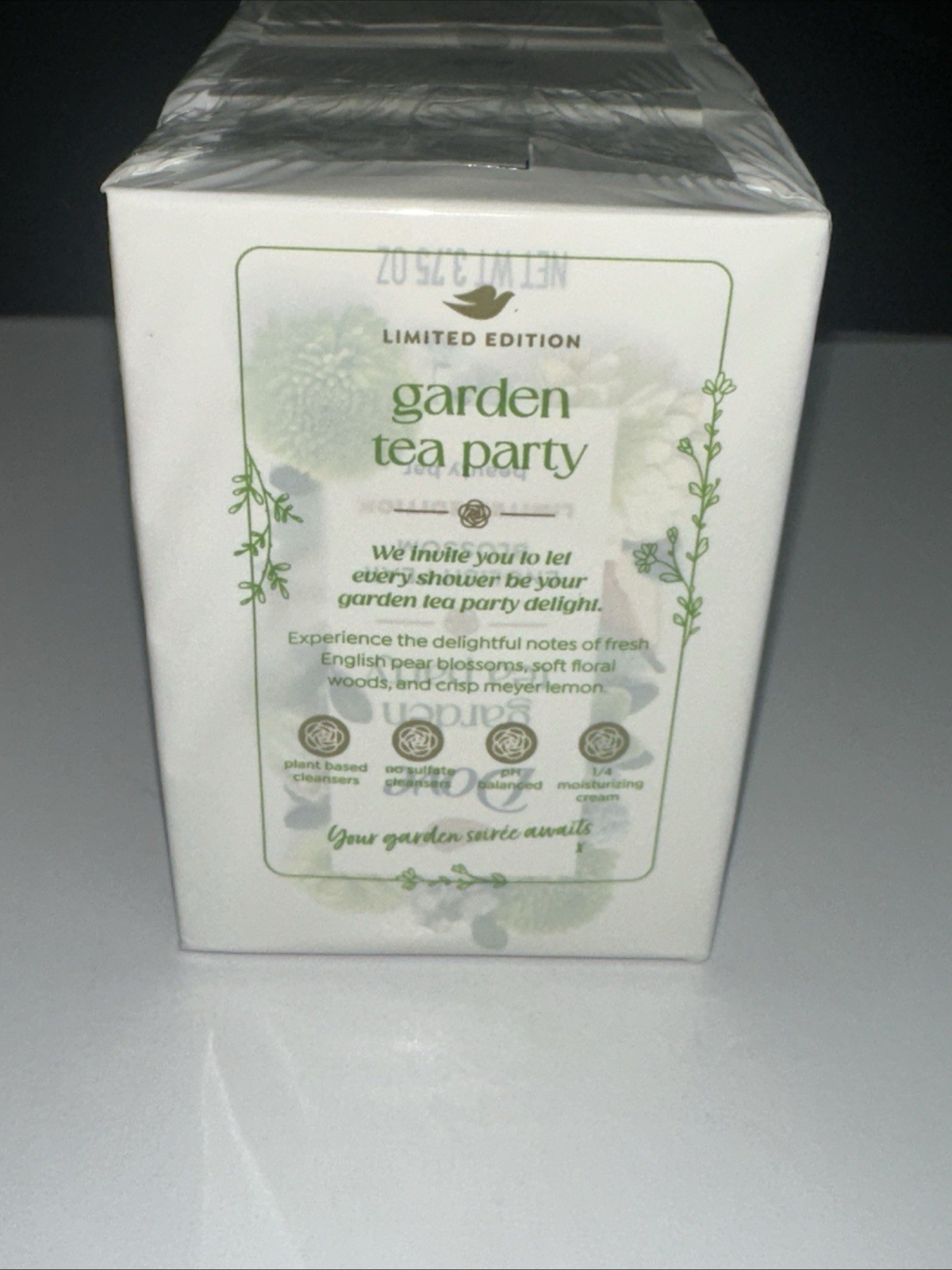 DOVE–8 BARS GARDEN TEA PARTY English Pear Blossom LTD ED- EACH 3.75oz Bar Soap