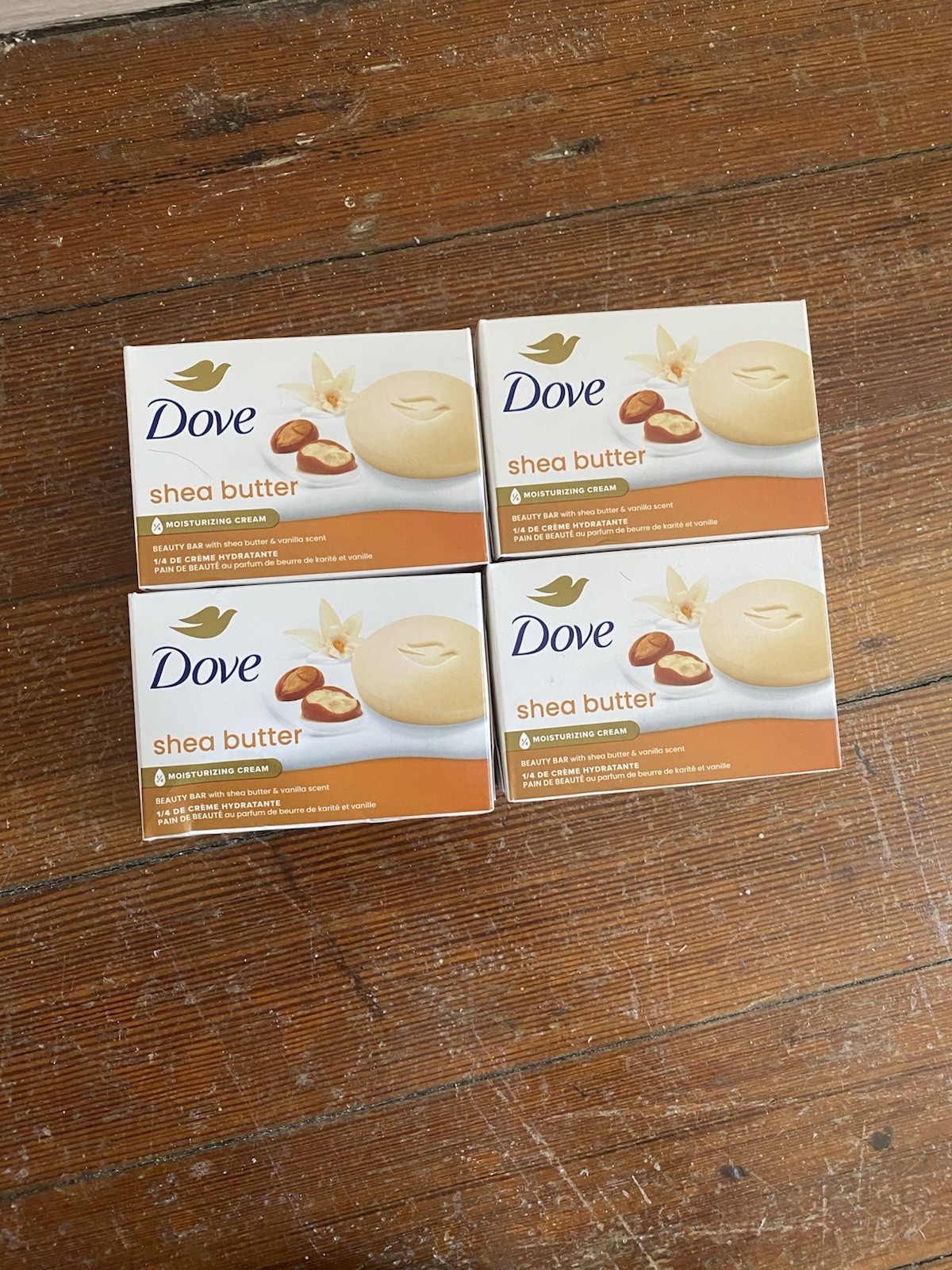 Dove Beauty Bar Bath Soap Moisturizing Gentle Shea Butter & Vanilla, 4 Bars