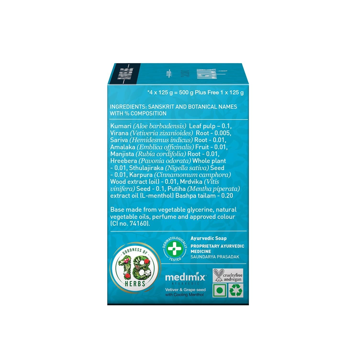 🔥Medimix Cooling Ayurvedic Soap Pack of 5 | Vetiver Menthol Grape Seed | 625g🔥