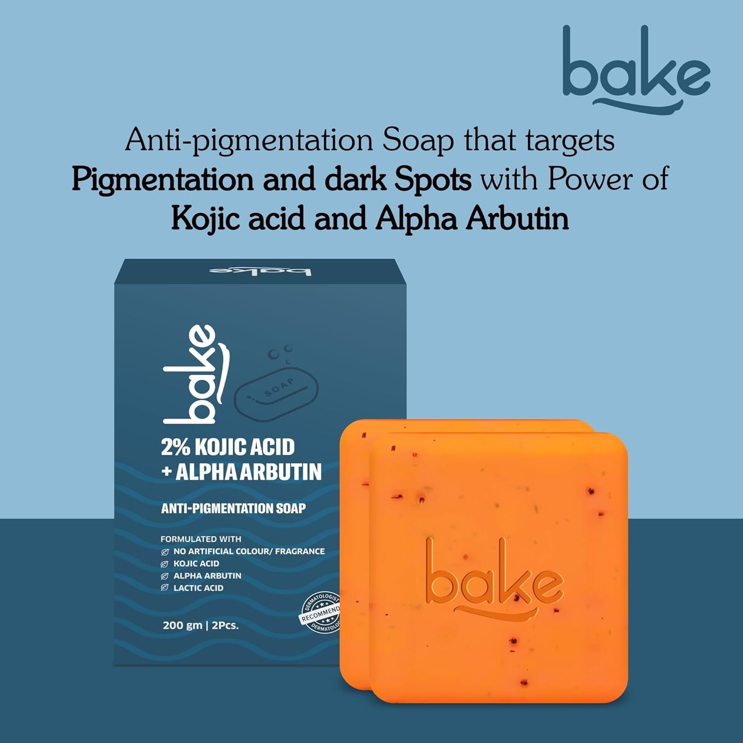 BAKE Kojic Acid 2% Soap 200g With Alpha Arbutin & Niacinamide | For Men & Women