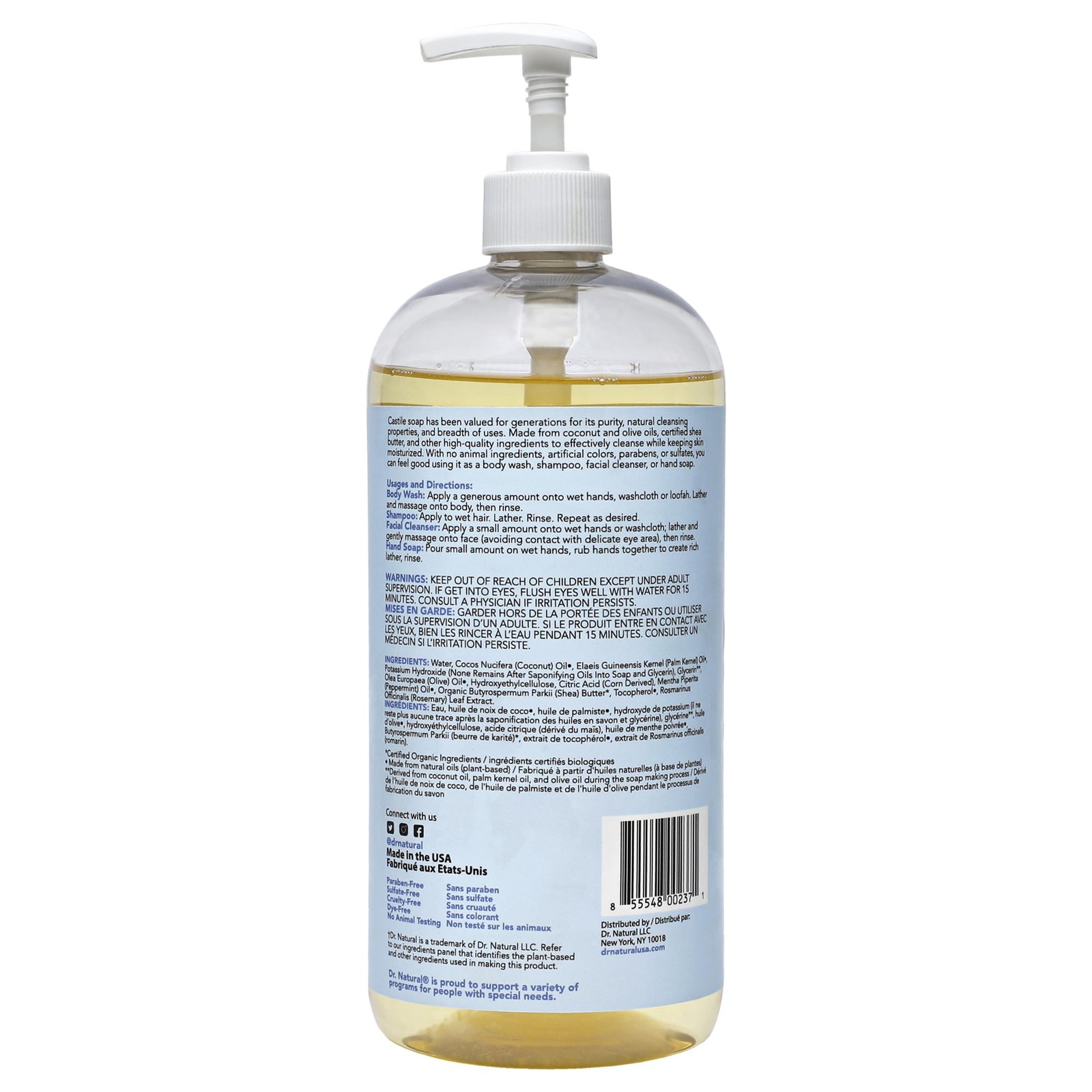 Dr Natural Castile Liquid Soap 32 Fl Oz Multi Purpose Body Face Shampoo Safe …