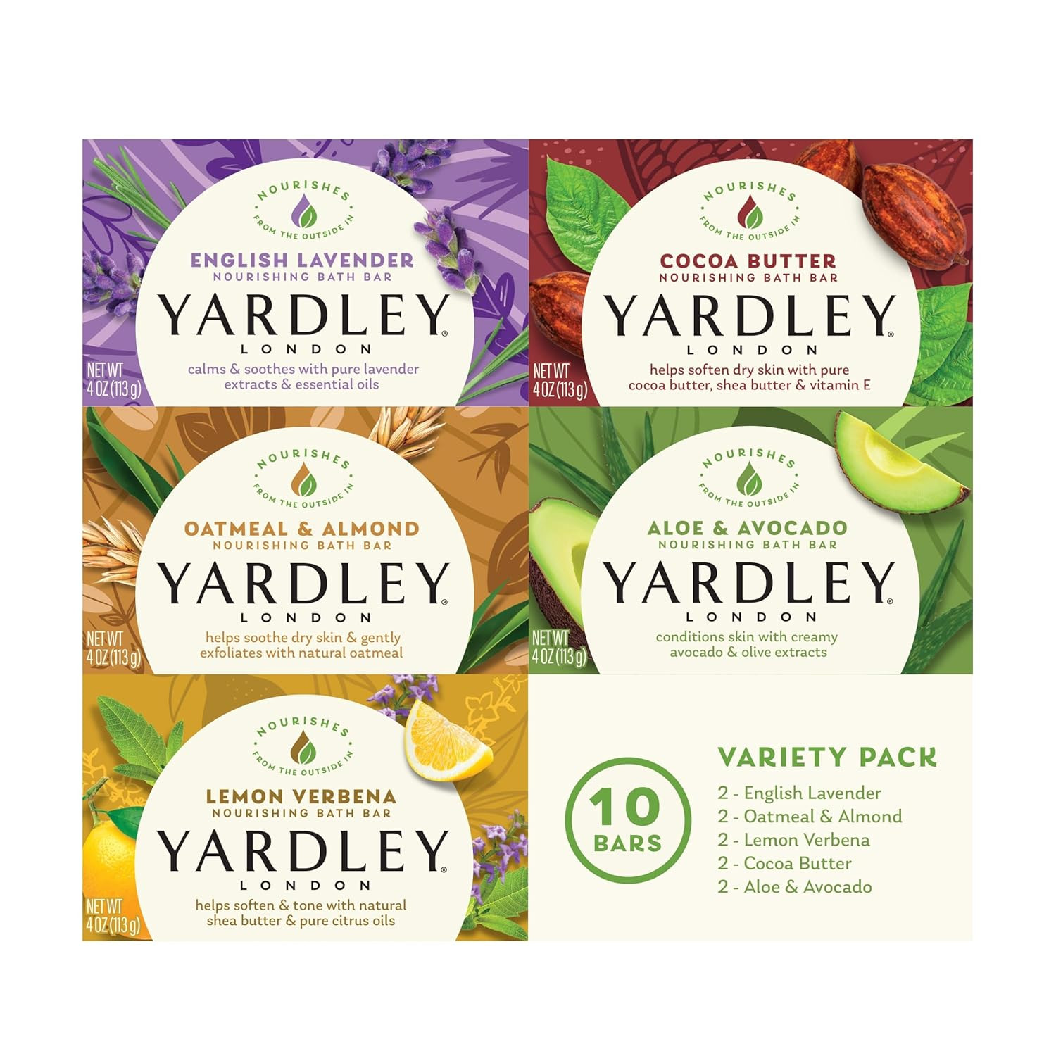 Yardley London Soap Bath Bar Bundle – 10 Bars Total / 2 Of Each