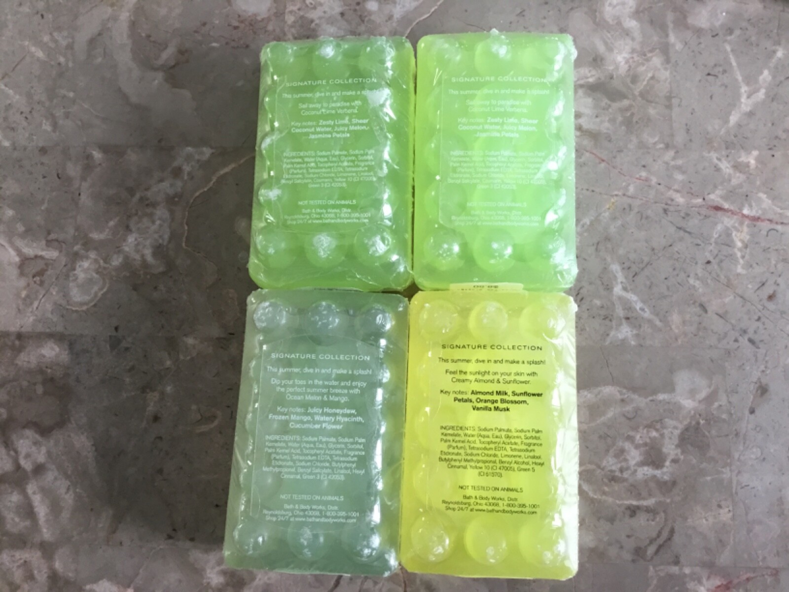 Bath & Body Works coconut lime, ocean melon, creamy almond glycerin bar lot of 4