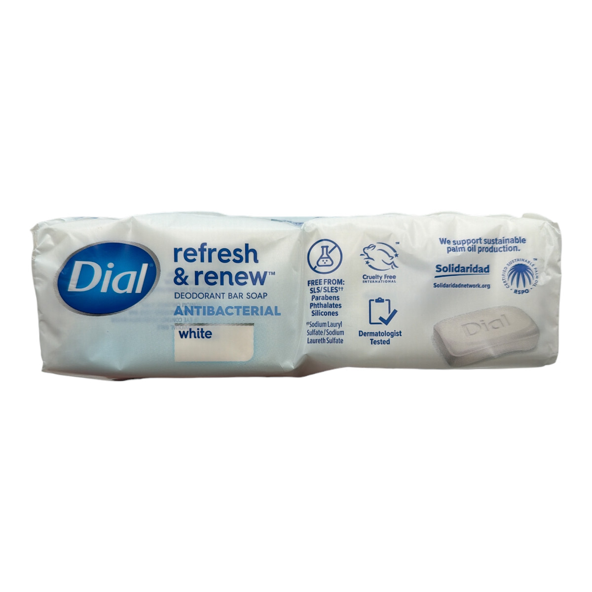 Dial Antibacterial Bar Soap, Refresh & Renew, White, 4 oz, 12 Bars NEW