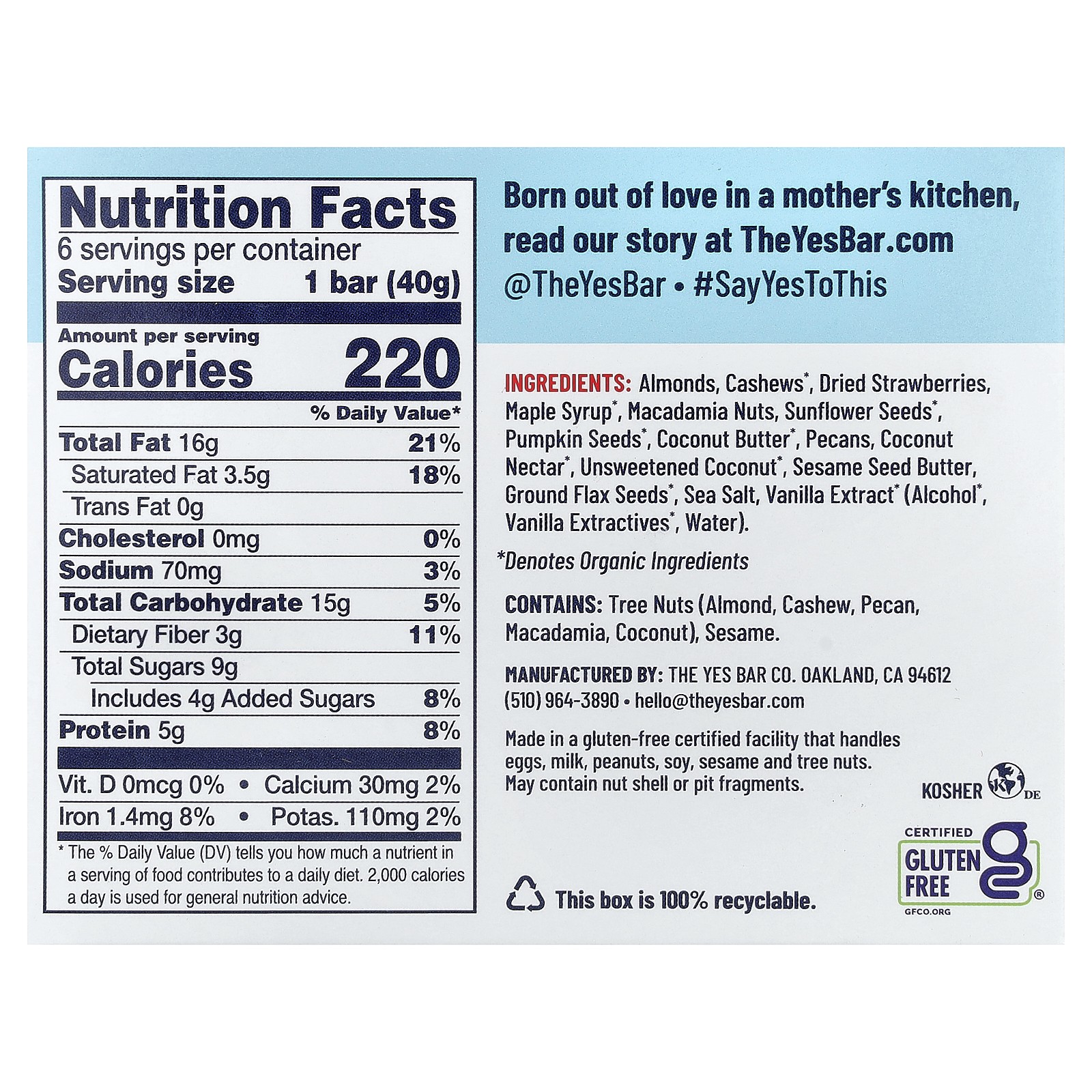 Snack Bar, Strawberry Coconut, 6 Bars, 1.4 oz (40 g) Each