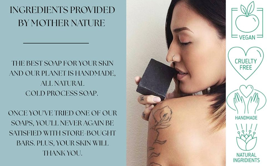Handmade Dead Sea Mud Soap Bar, Activated Charcoal & Pure Essential Oils, 4.5 oz