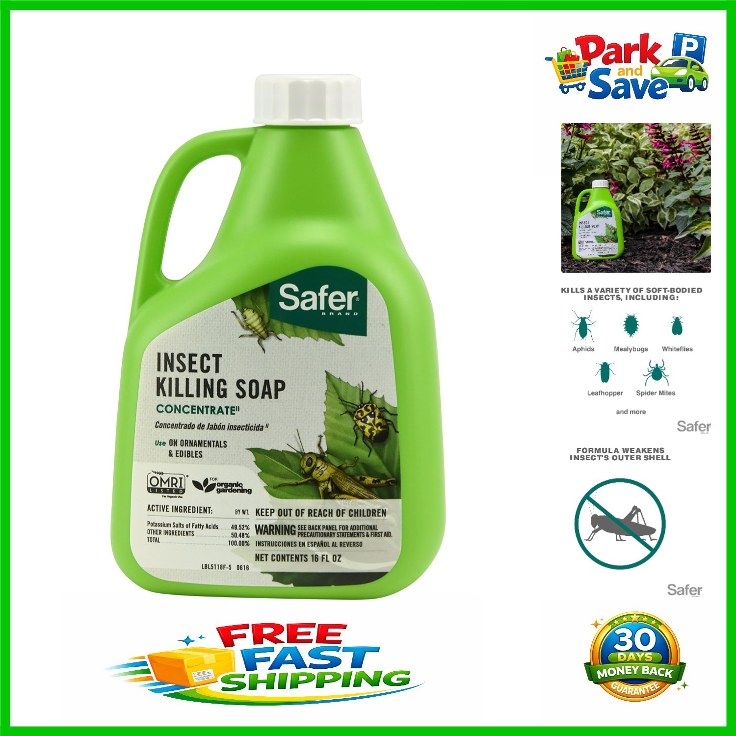 Natural 16oz Insecticidal Soap Concentrate – Kills Aphids, Spider Mites & More