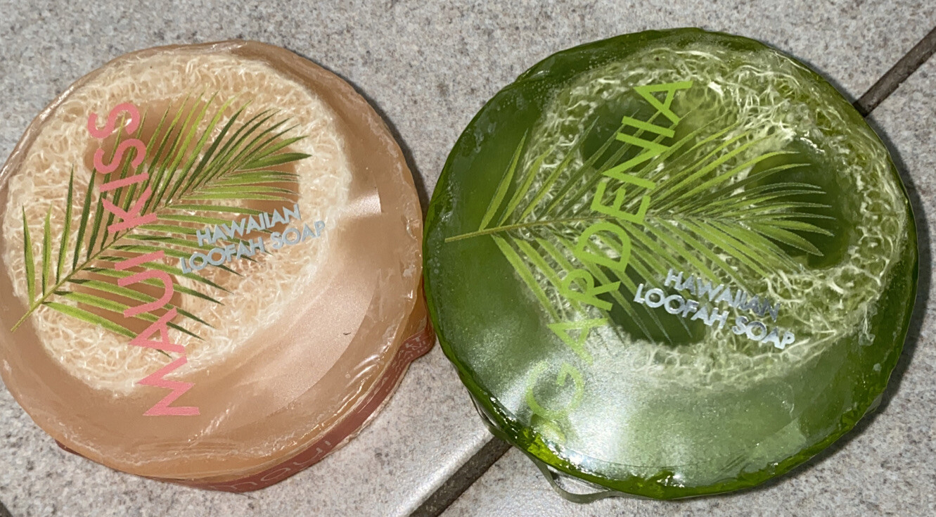 (2) Maui Soap Co Loofah Soap Sea Salt Maui Kiss & Gardenia Hawaiian NEW