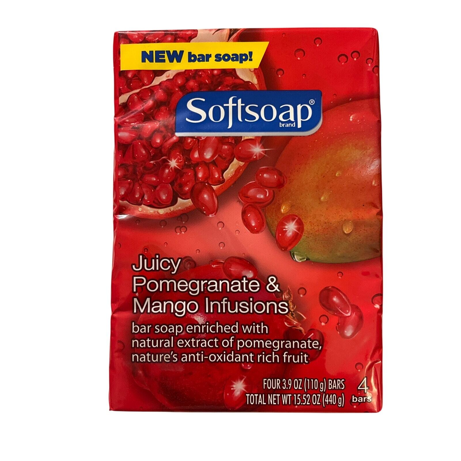Soft Soap Juicy Pomegranate & Mango Infusions 4 Pack Of Bar Soap 3.9 oz Bars