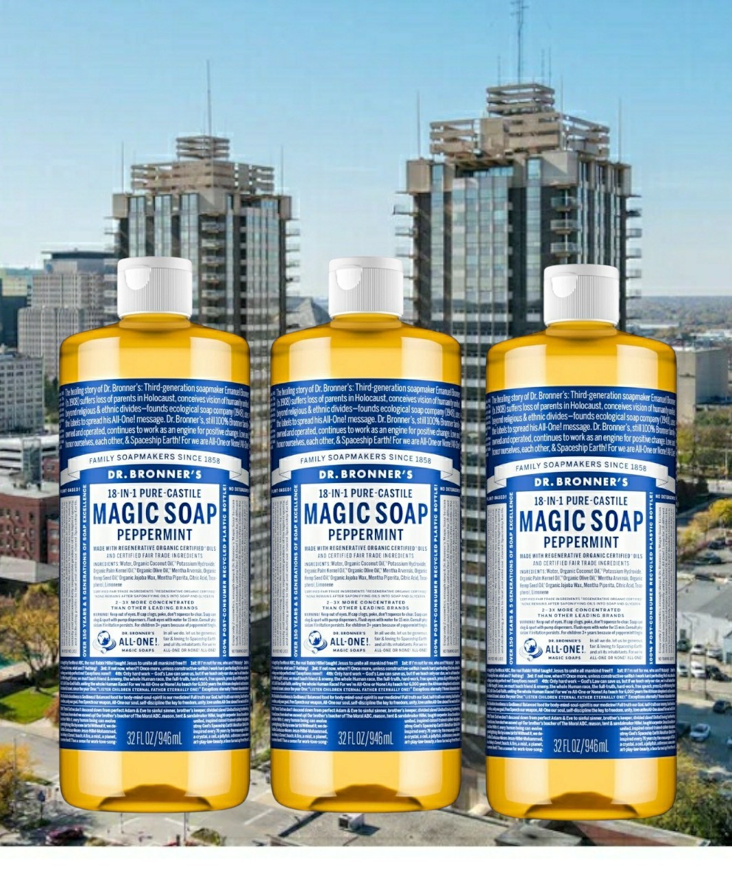 3 Dr. Bronner’s Pure-Castile Magic Liquid Soap – 32 Fl Oz (Pack of 3)