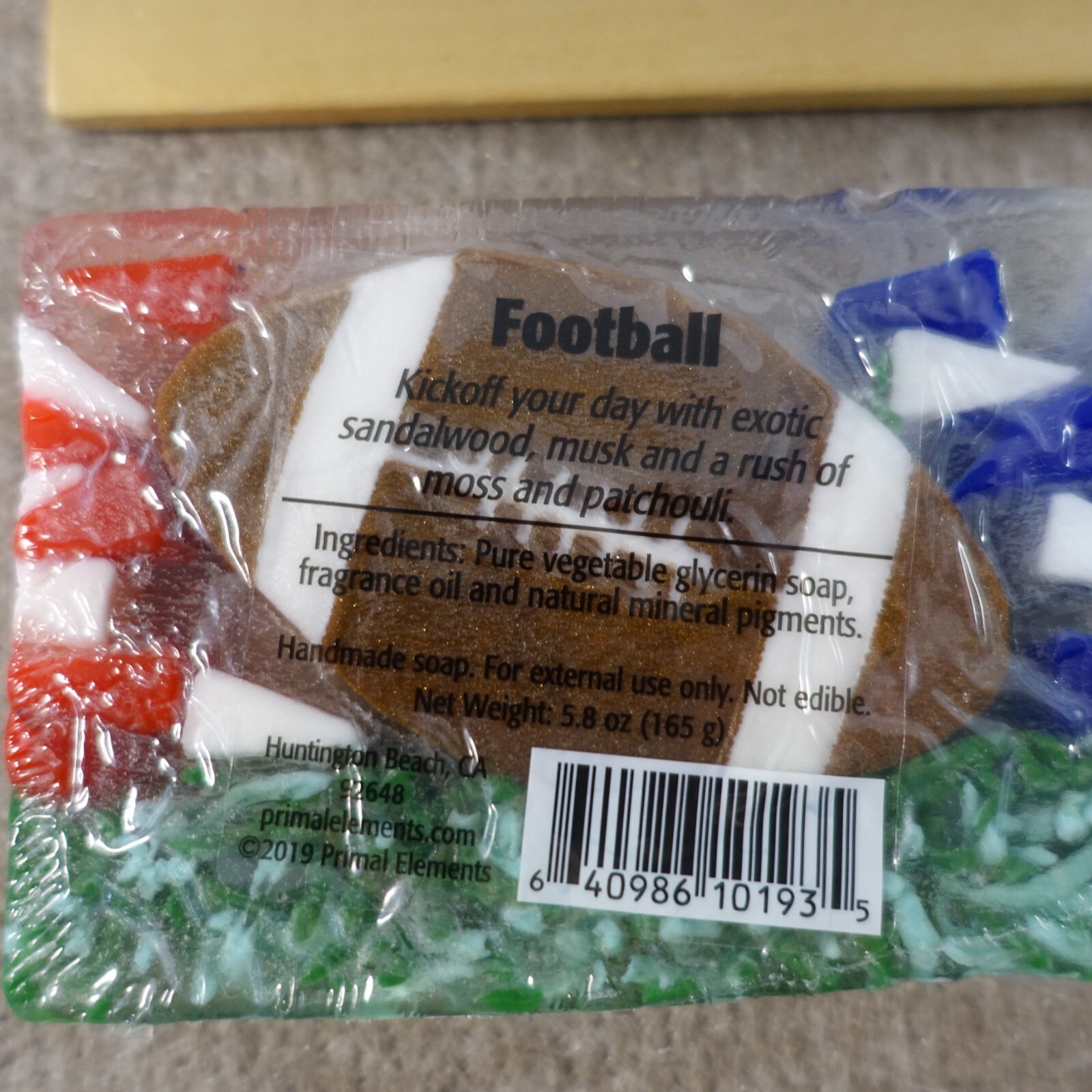 Football Theme Soap 5.8oz Bar Sandalwood Patchouli by Primal Elements Handmade