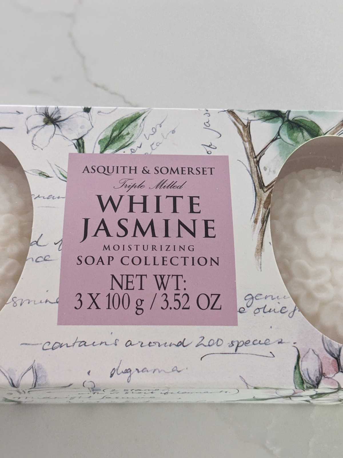 Asquith & Somerset White Jasmine Luxury Soap Bar Set Embossed 3.52oz x3