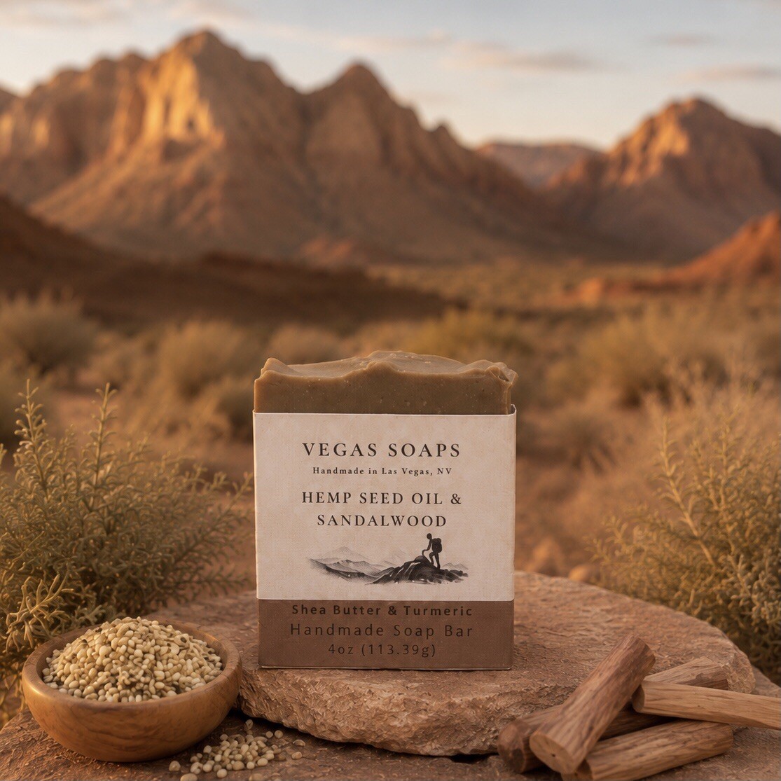 Vegas Soaps Sandalwood & Hemp Seed Oil Handmade Soap Bars Set Of Two Shea Butter