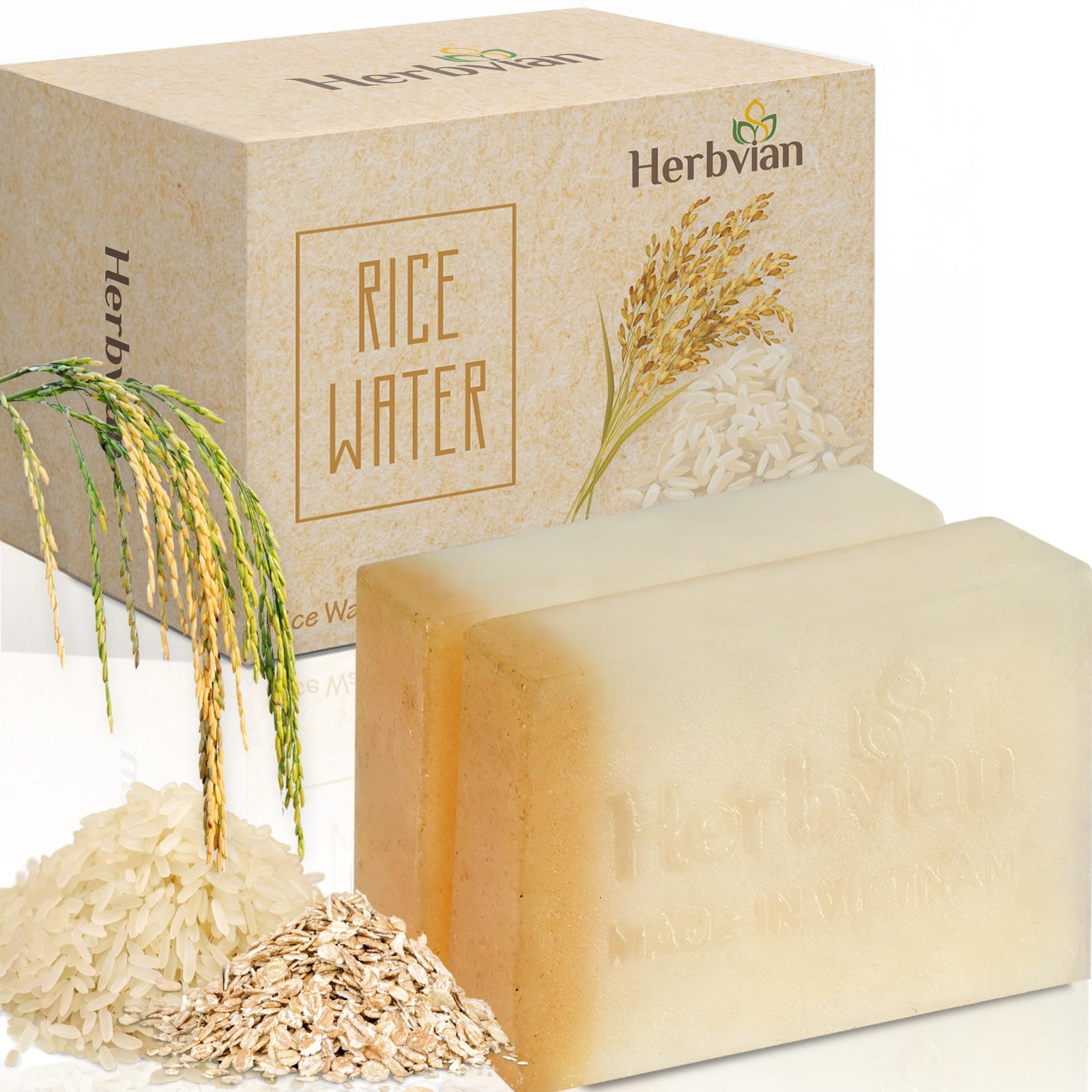 2 Pcs Vietnamese Rice Water Soap Bar for Body with Oatmeal , 100% Natural Ric…
