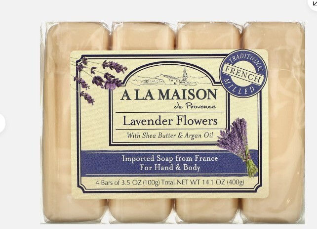 New A La Maison Hand & Body Bar Soap Lavender Flowers 4 Bar Pack 3.5oz Each
