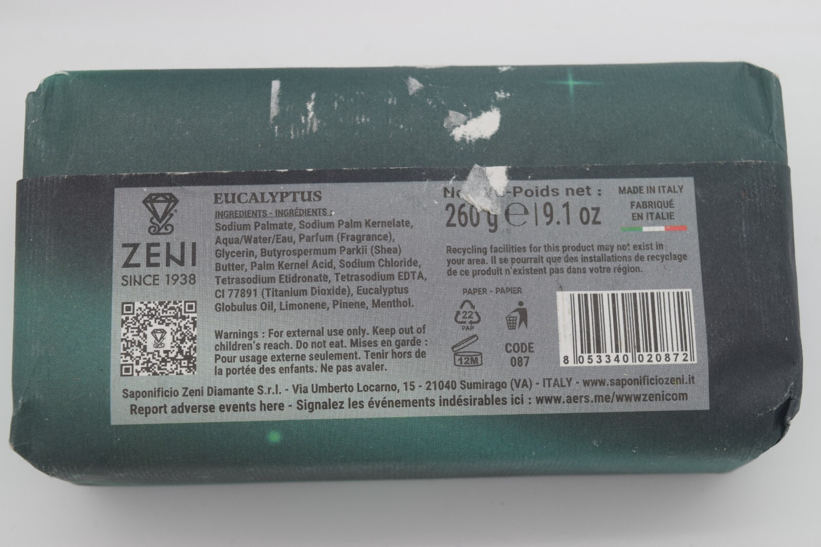 Lot Of 2 Bar Soap- Castelbel LTD Ed Peppermint 10.5 Oz & Zeni Eucalyptus 9.1 Oz