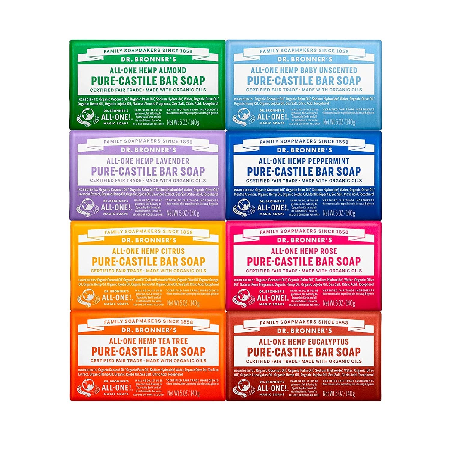 Pure-Castile Magic Bar Soaps (5 Ounce Variety Gift Pack) Almond, Unscented, Lave