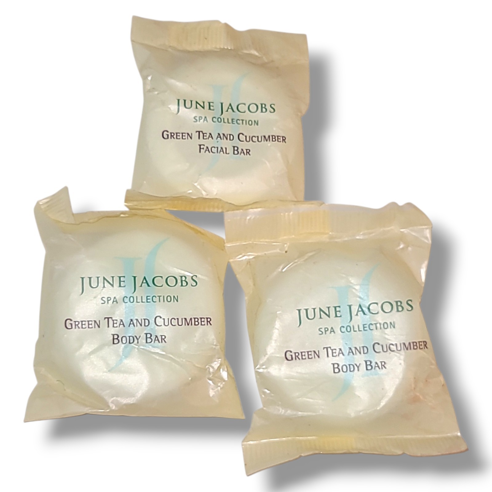 NOS June Jacobs Spa Soap Lot 3 Green Tea Cucumber Body Facial Bars Hotel Travel