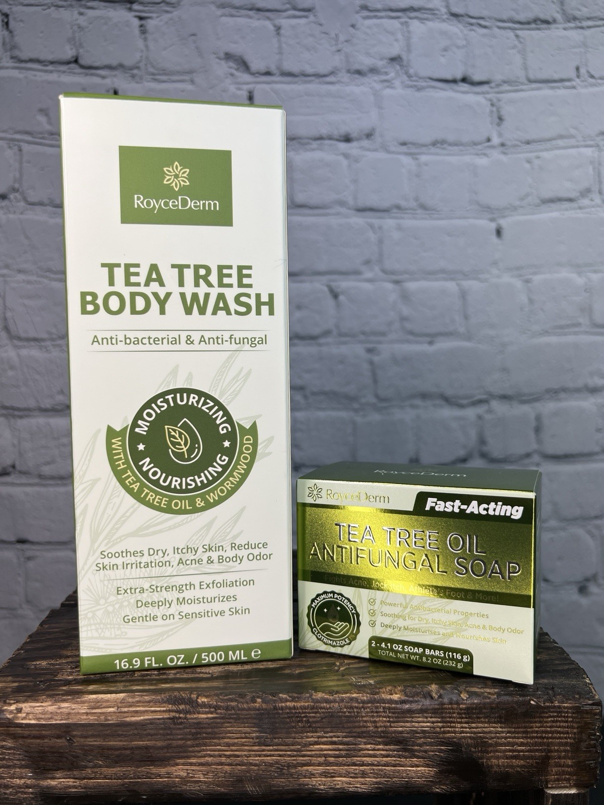 RoyceDerm – Dry Skin / Antibacterial – Tea Tree Body Wash 16oz + 2 Soap Bars