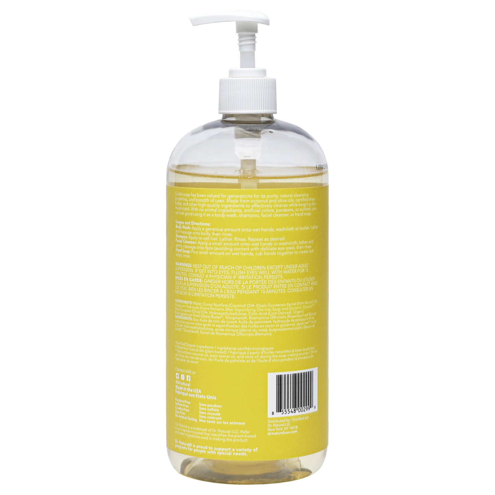 Castile Liquid Soap – Unscented Baby by Dr. Natural for Unisex – 32 oz