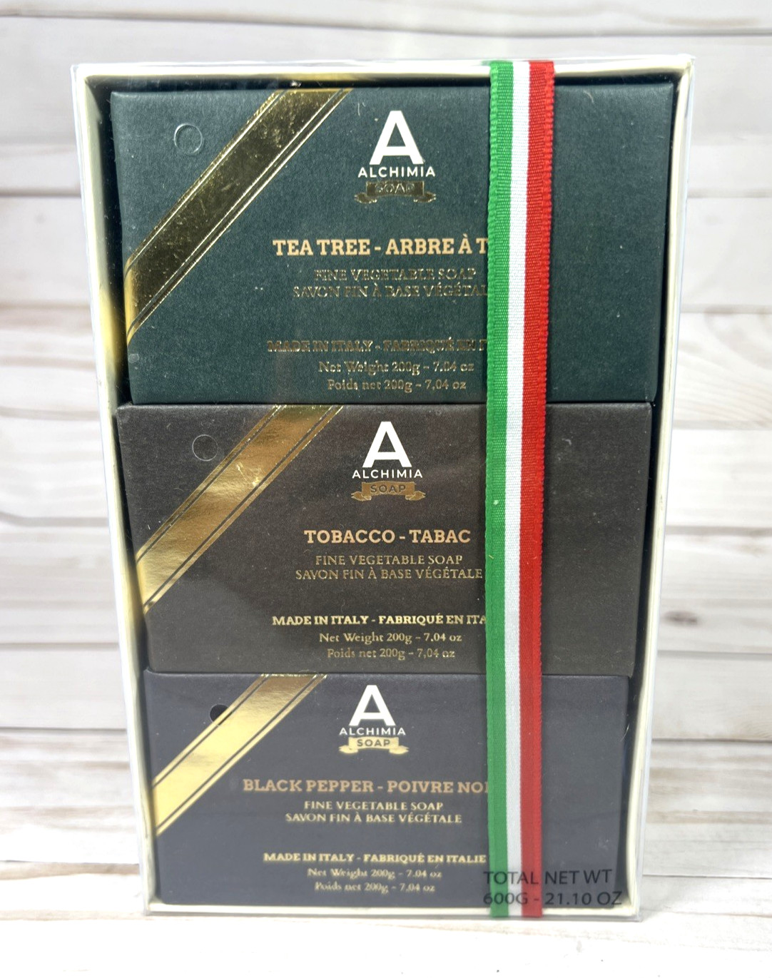 Alchimia Men’s Fine Vegetable Bar Soap 3Pack Tea Tree Tobacco Black Pepper