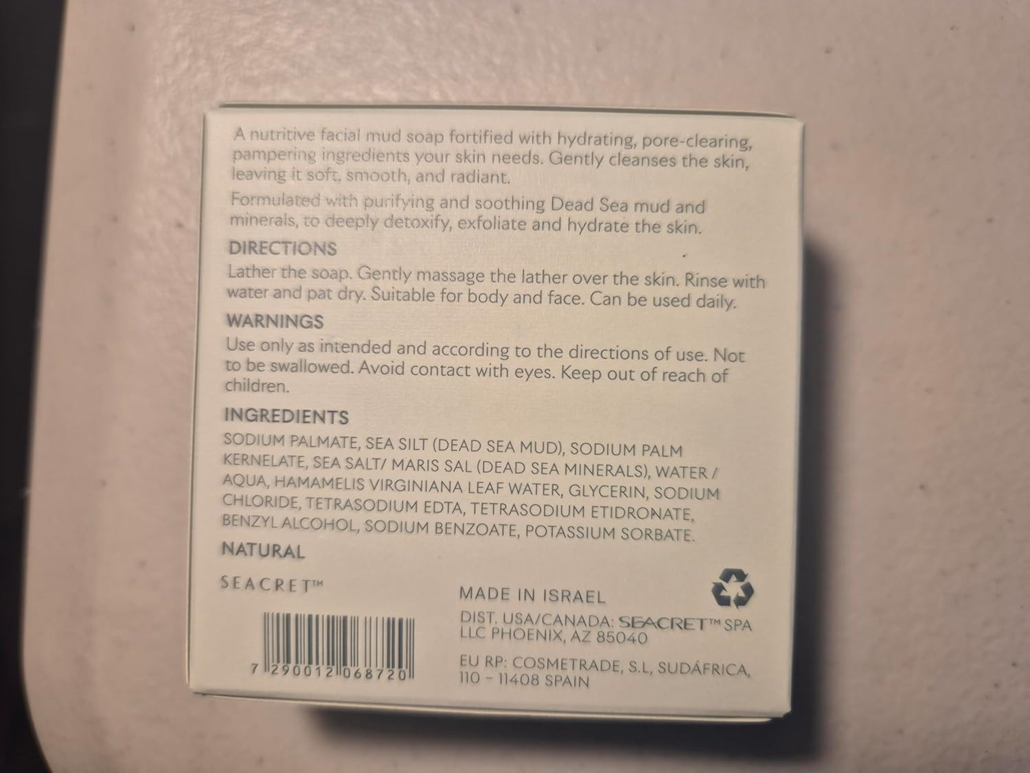 SEACRET Dead Sea Mud Soap Bar – Deep Pore Purifying & Refining Facial Cleanser w