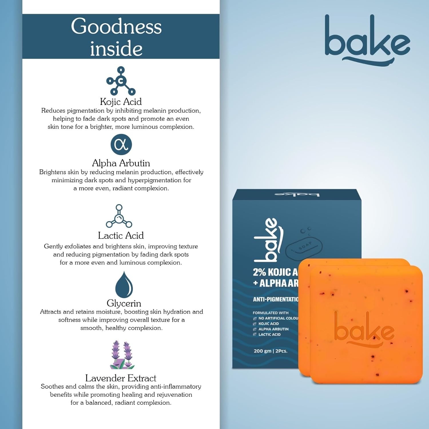 BAKE 2% Kojic Acid Scrub Soap Alpha Arbutin Lactic Acid Niacinamide