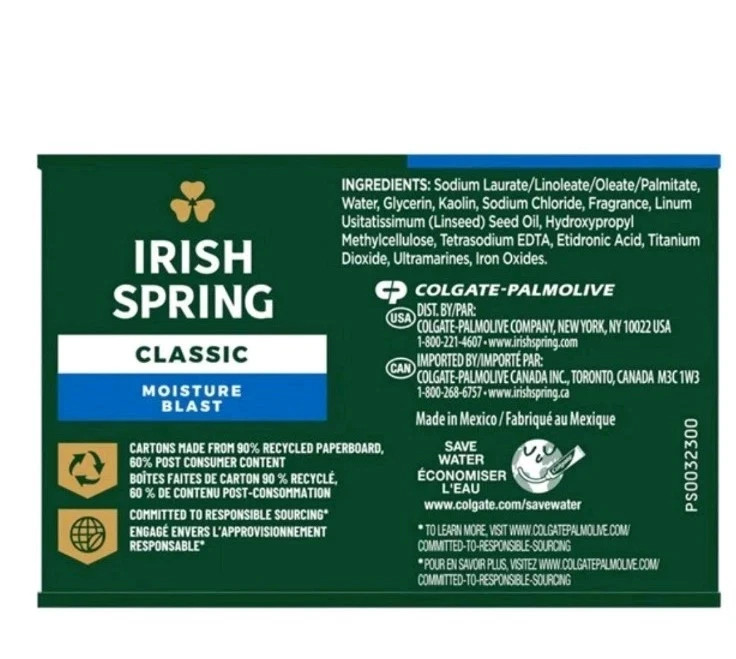 Irish Spring Classic Moisture Blast Bar Soap 6 Bars (3 Packs of 2) 3.2 oz Bars