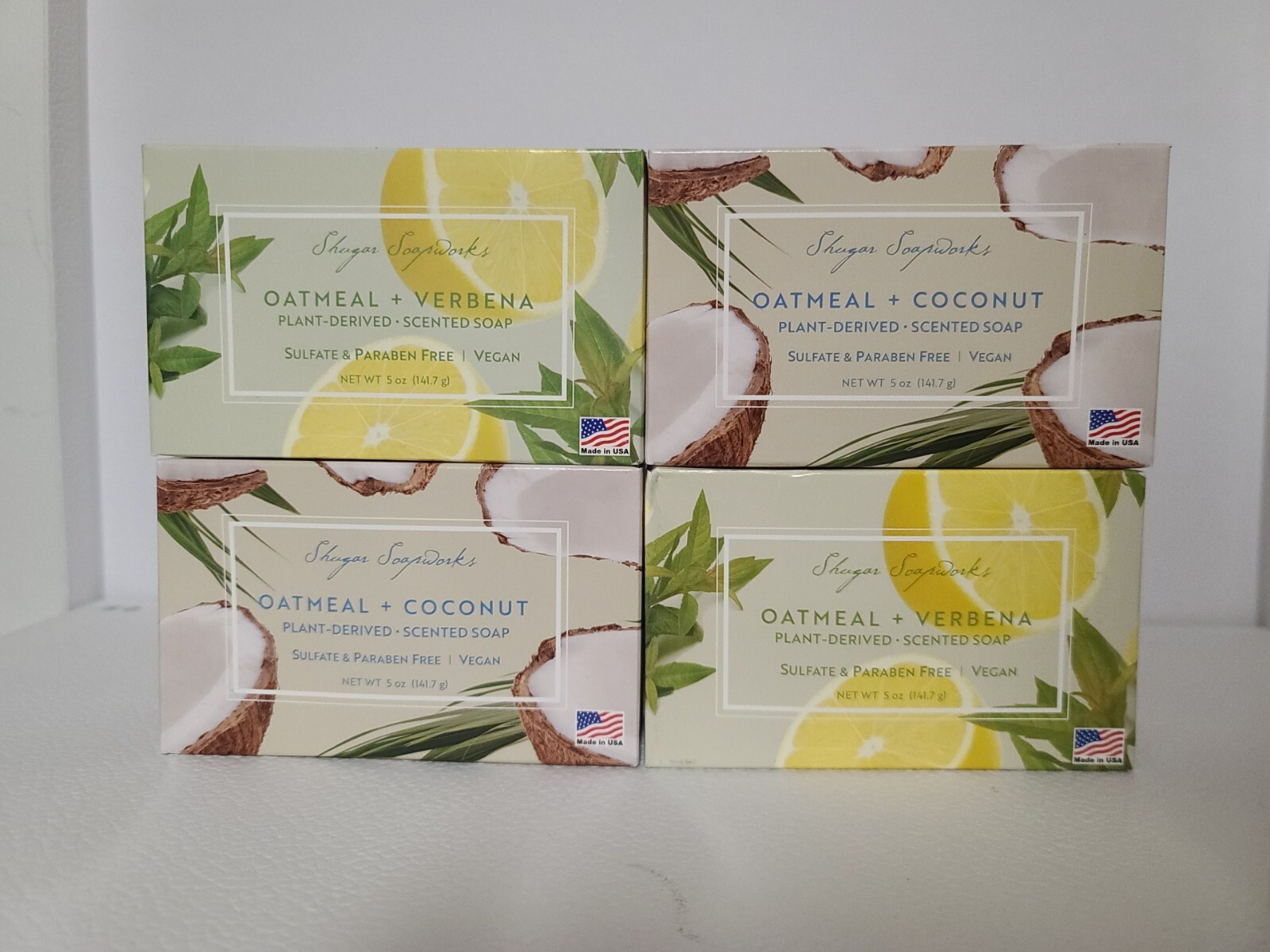 S7*BRAND NEW*4 PCs Shugar Soapworks Scented Soaps Vegan Bars 5 oz MADE IN USA