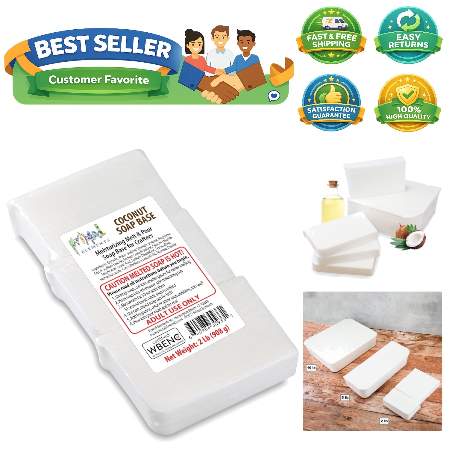 Coconut Oil Soap Base – Moisturizing Melt and Pour Glycerin Soap Base for Cra…