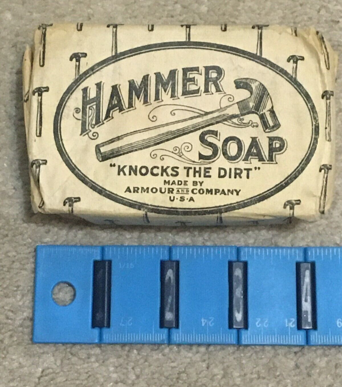 Vntg c1915 Hammer brand Hand & Body Soap Bar, Armour Co, Paper Wrapper, Unused