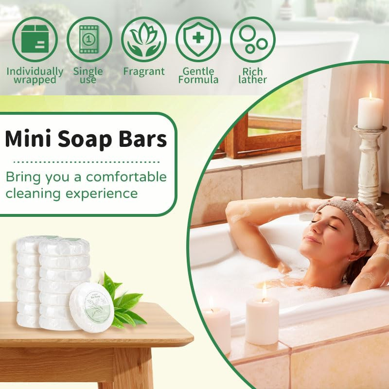 52 Mini Bar Soap Bulk – Travel Soap Individually Wrapped Body Bath Gentle Soap