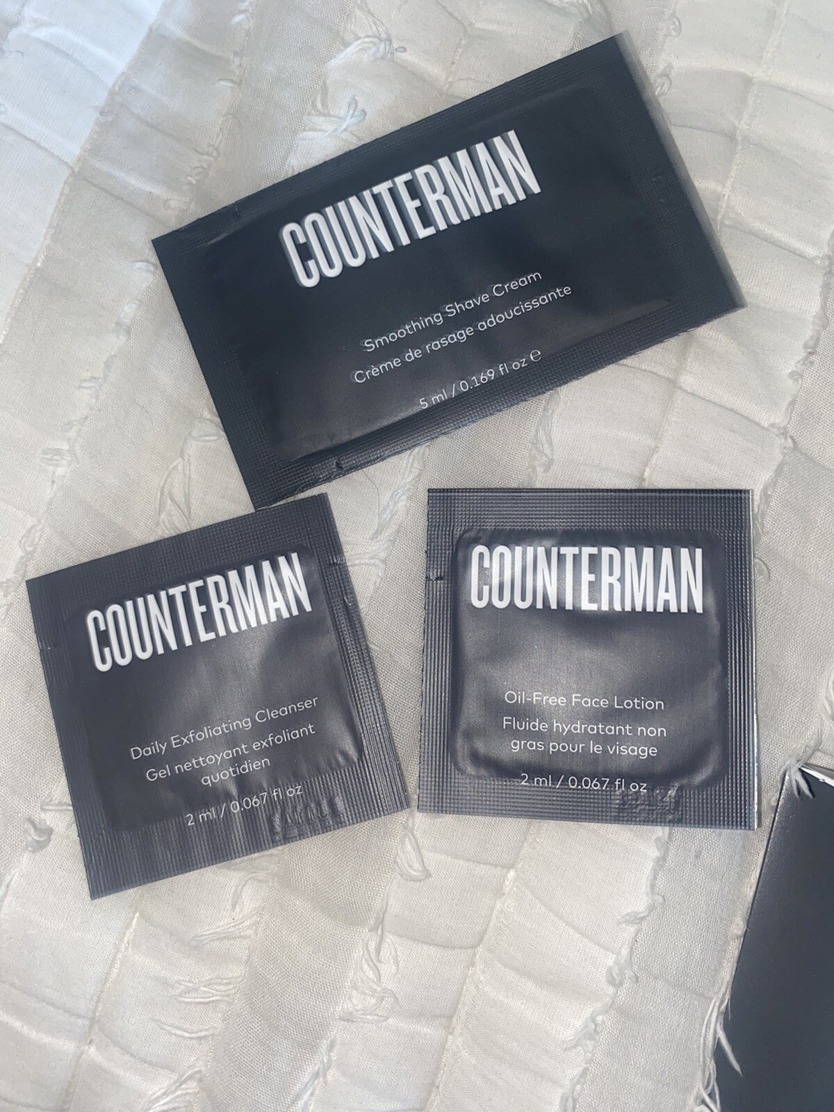 8 Sample Packs Beautycounter Counterman Cleanser Shave Cream Lotion