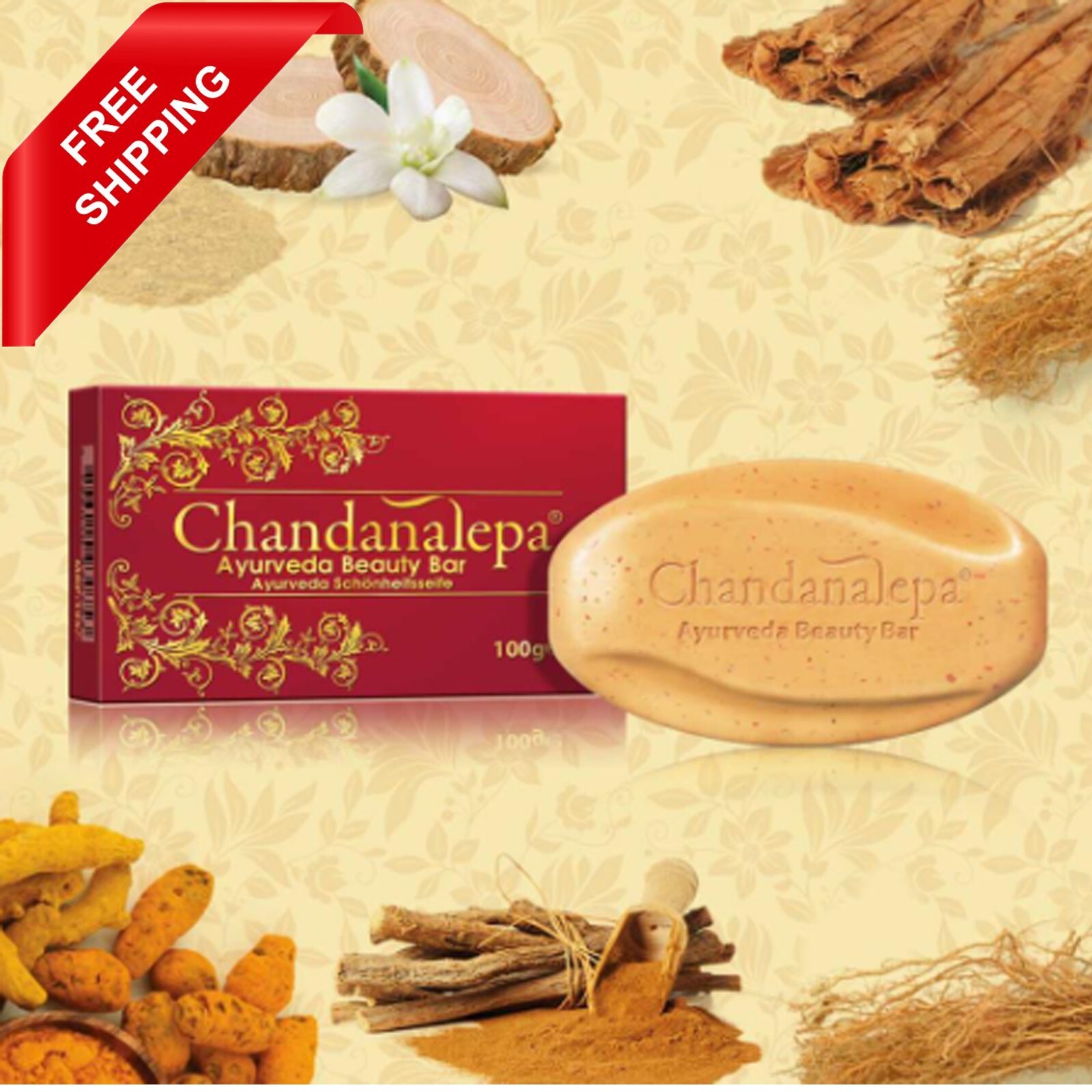 SANDALWOOD SOAP BAR AYURWADIC HERBAL SOAP SRI LANKA CHANDANALEPA FOR SOFT SKIN