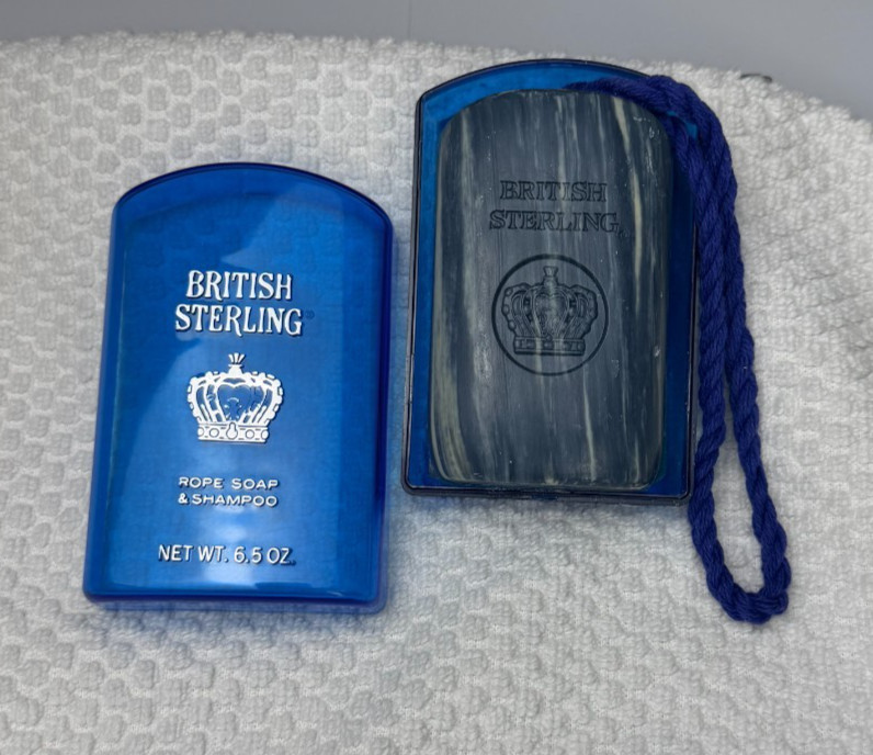 Vtg British Sterling Soap On A Rope Brand New In Blue Plastic Travel Case 6.5oz