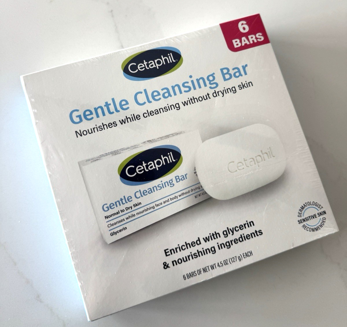 6 BARS CETAPHIL GENTLE CLEANSING BAR GLYCERIN BAR SOAP NORMAL TO DRY SKIN WASH