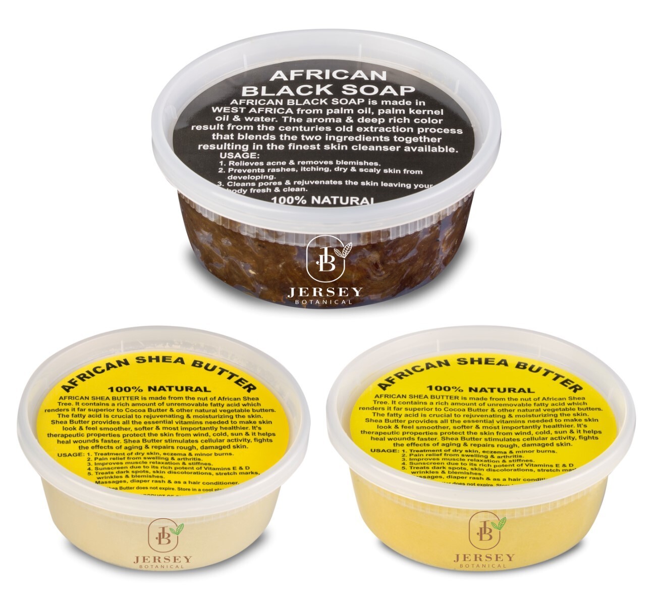Raw African Shea Butter 8 oz. Black Soap Paste Pure TRIO PACK CONTAINERS Organic
