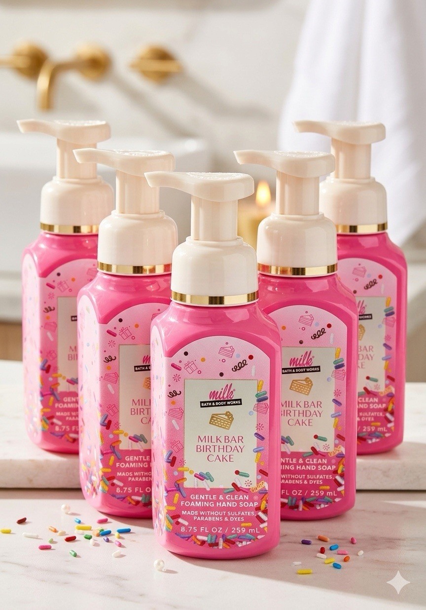 5 X Bath & Body Works MILK BAR BIRTHDAY CAKE Gentle Foaming Hand Soap 8.75 oz