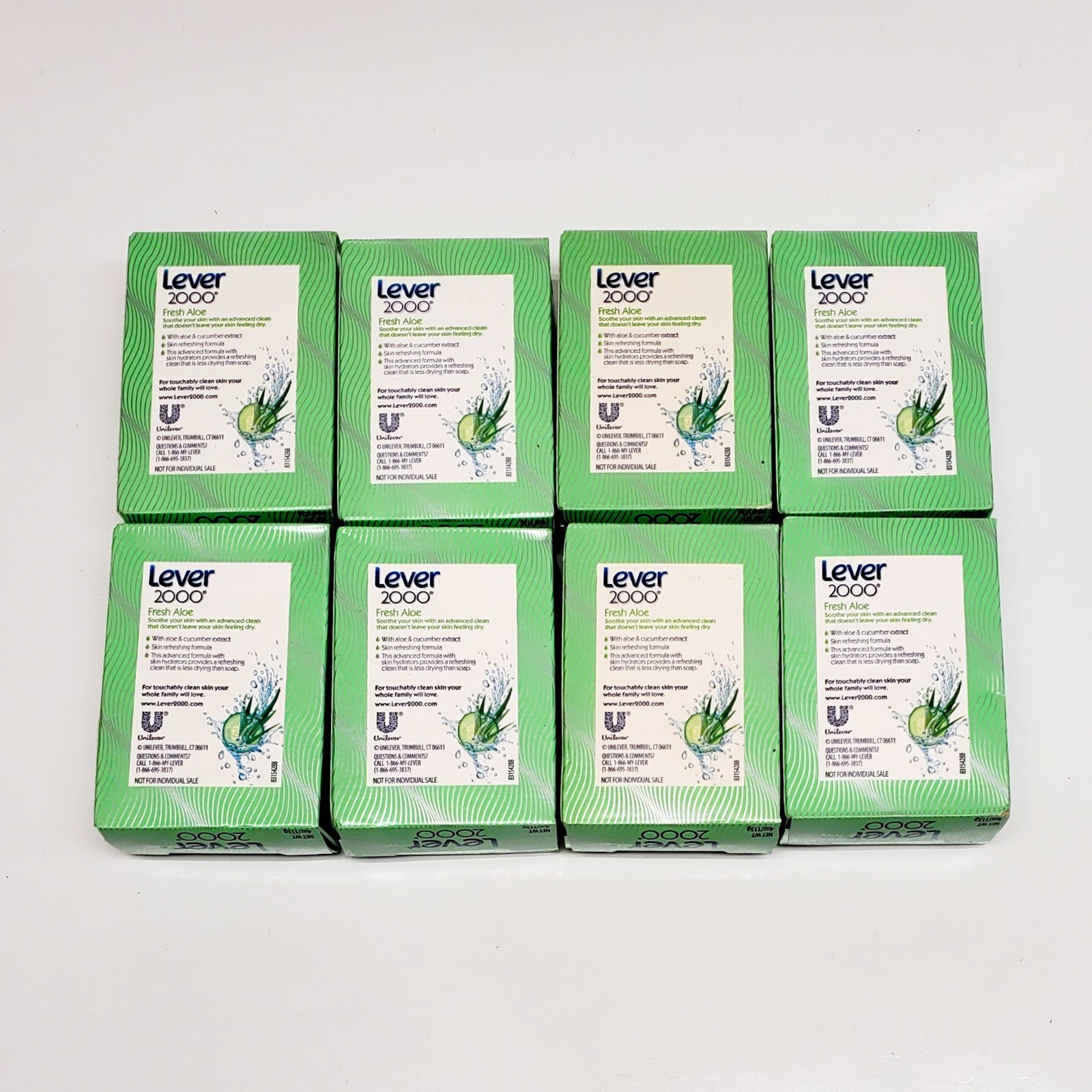 Lot Of 8 Bars Of Lever 2000 Fresh Aloe & Cucumber Soap- Hydrating- New Old Stock