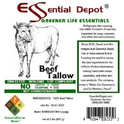Beef Tallow-2lbs-1 quart HDPE container-GRASS FED-Not Hydrogenated