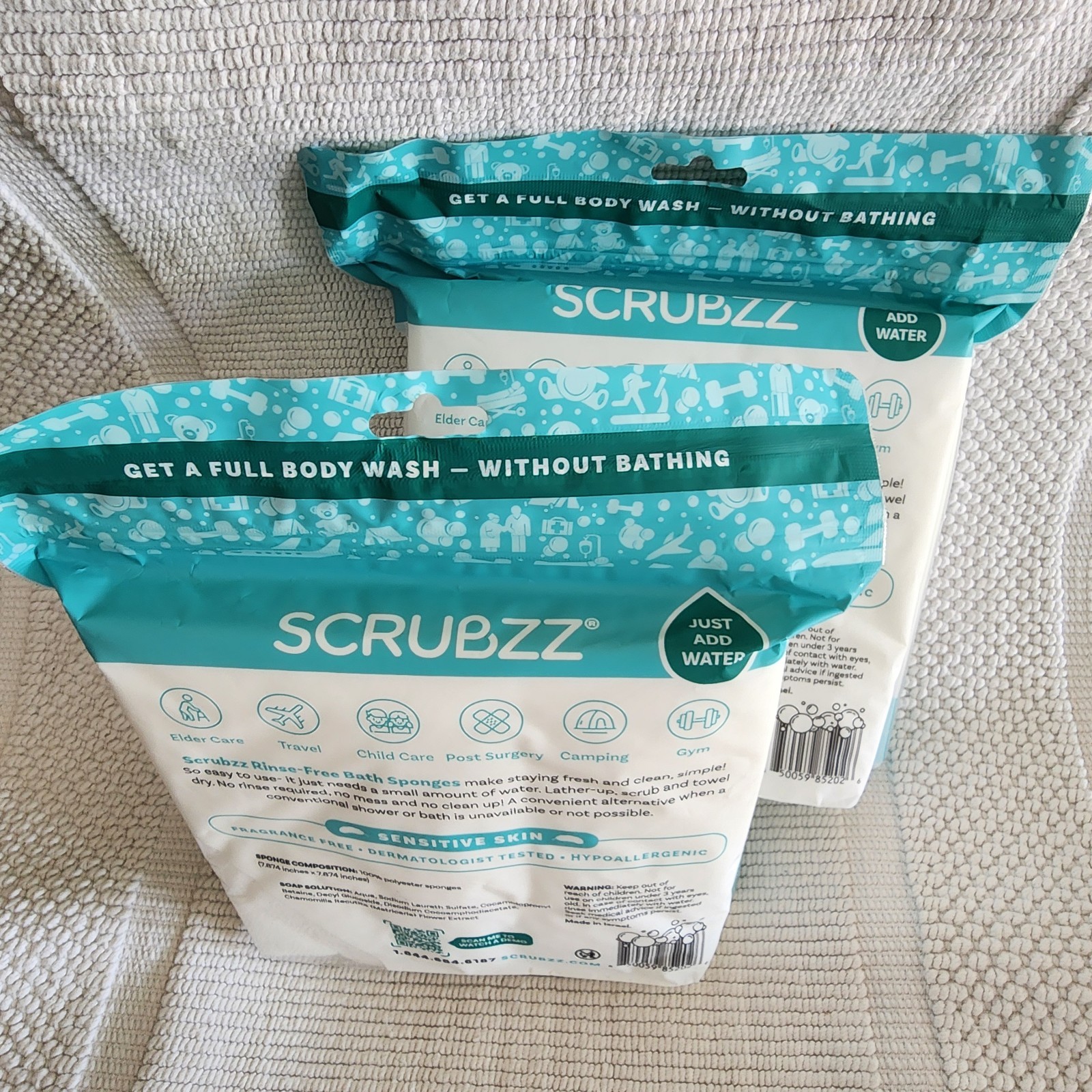 Scrubzz Rinse Free Bath Sponges for Senstive Skin 2 – 25ct Packs